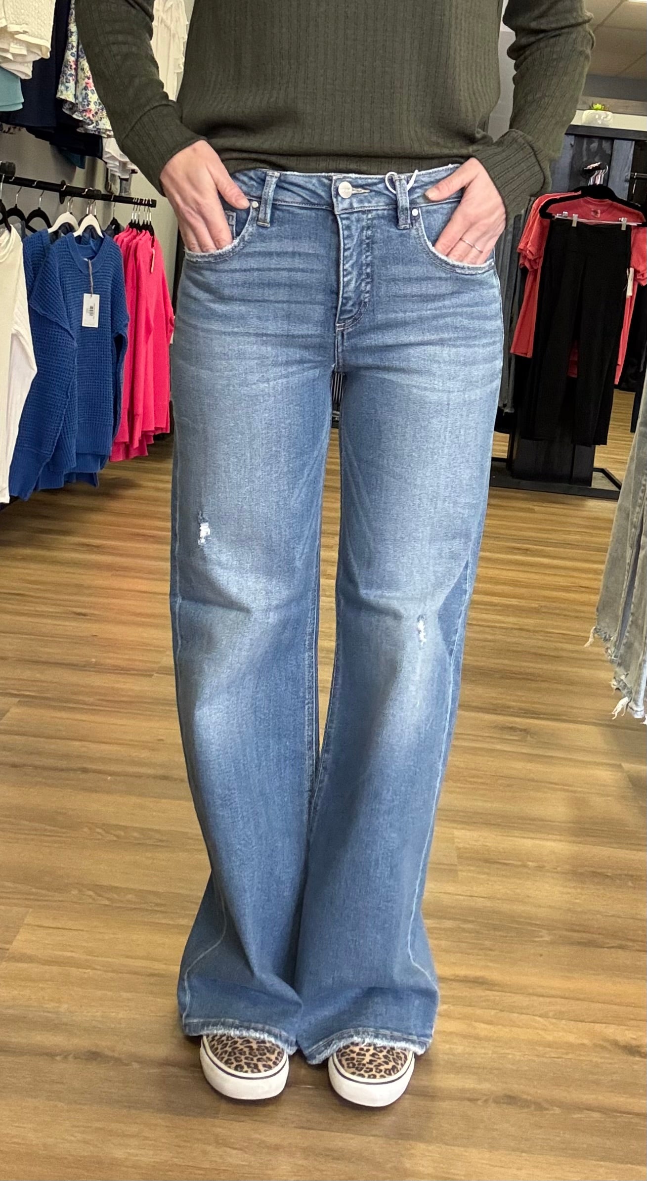 Risen Tummy Control Wide Leg Jeans