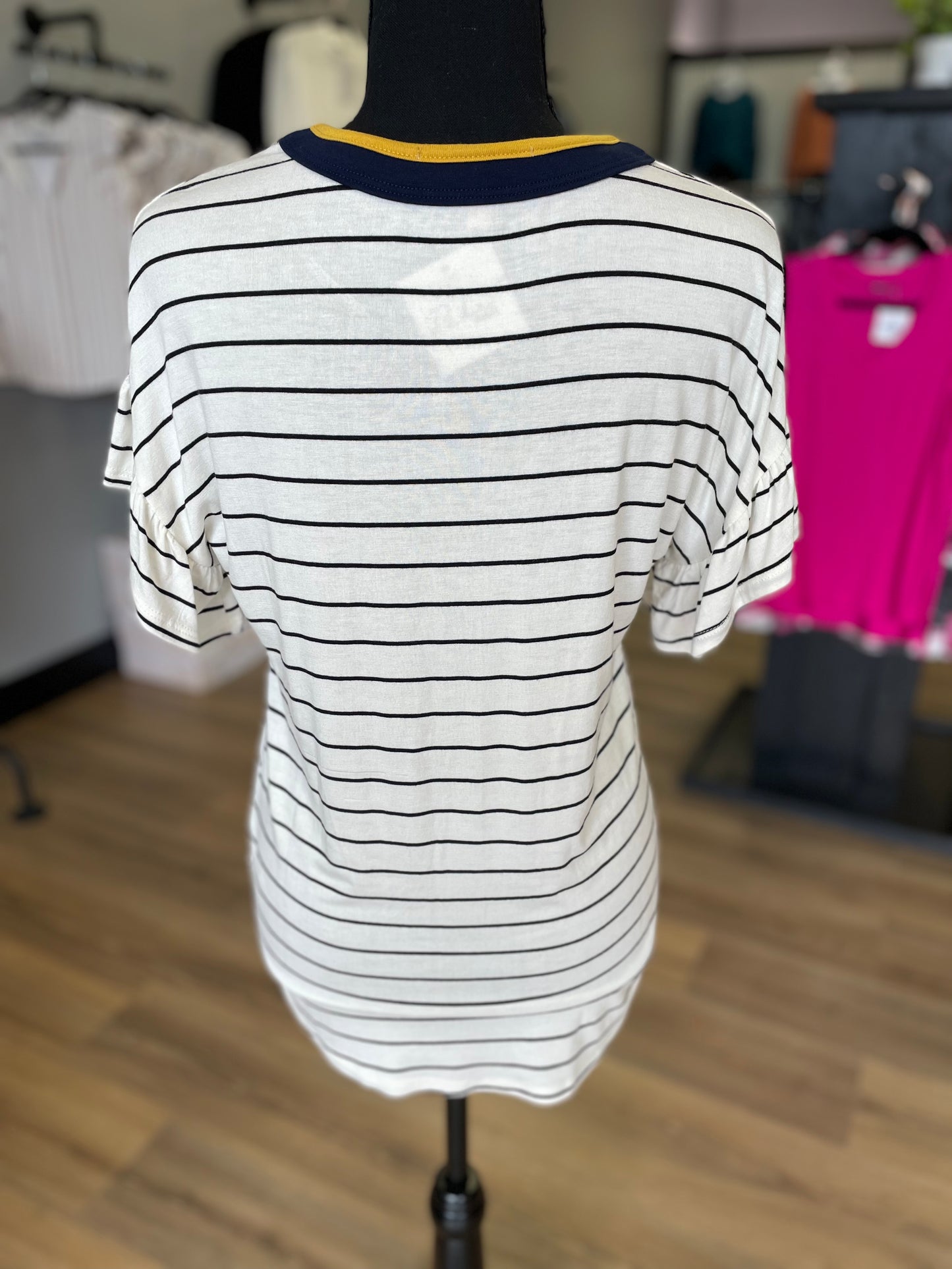 Zelda Stripe Ruffle Detail Tee