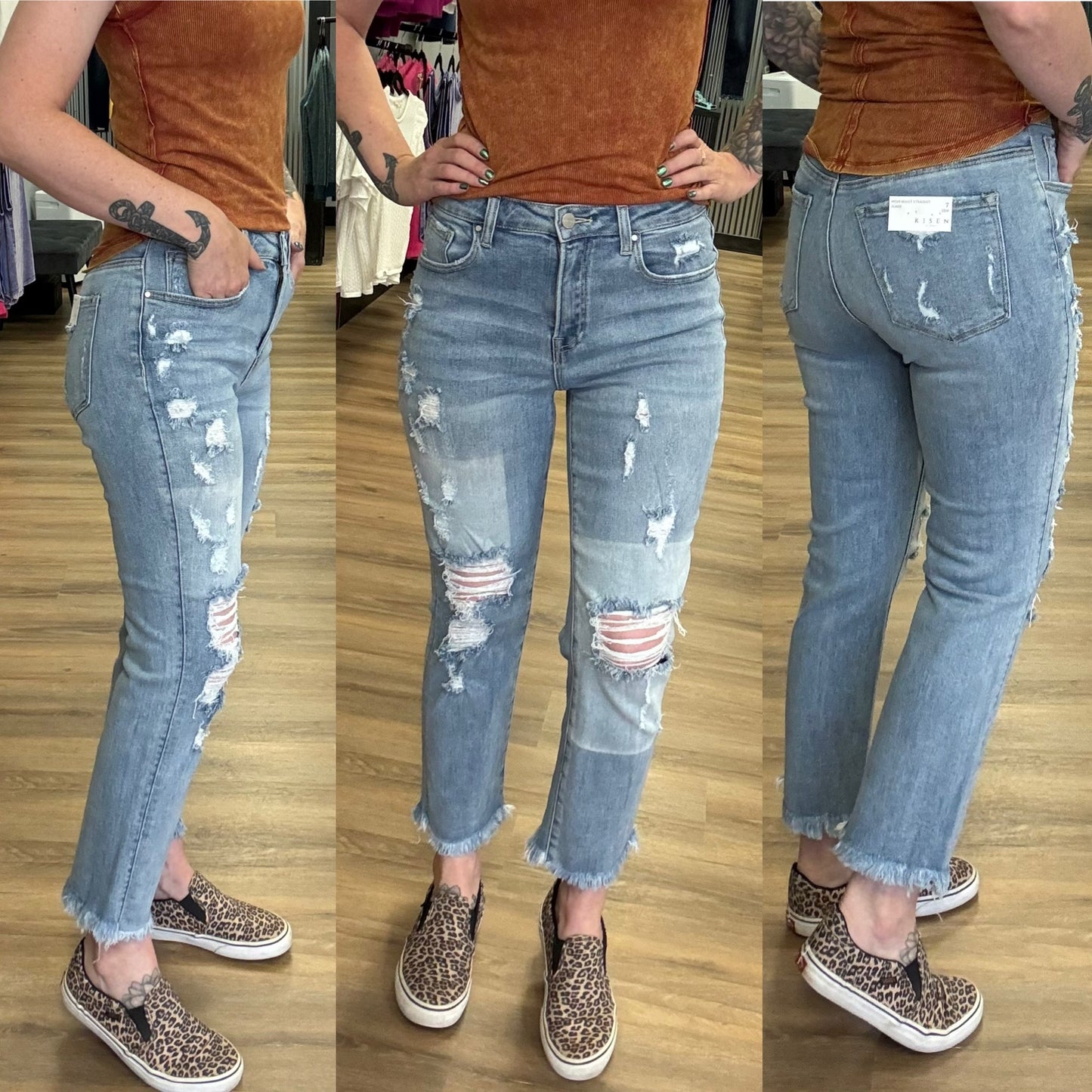 Risen high rise straight jeans