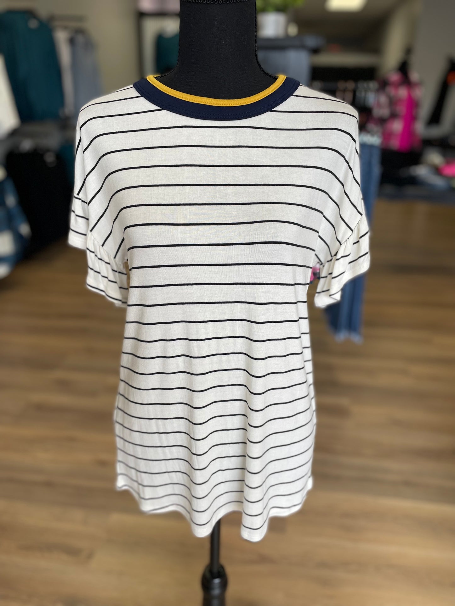 Zelda Stripe Ruffle Detail Tee