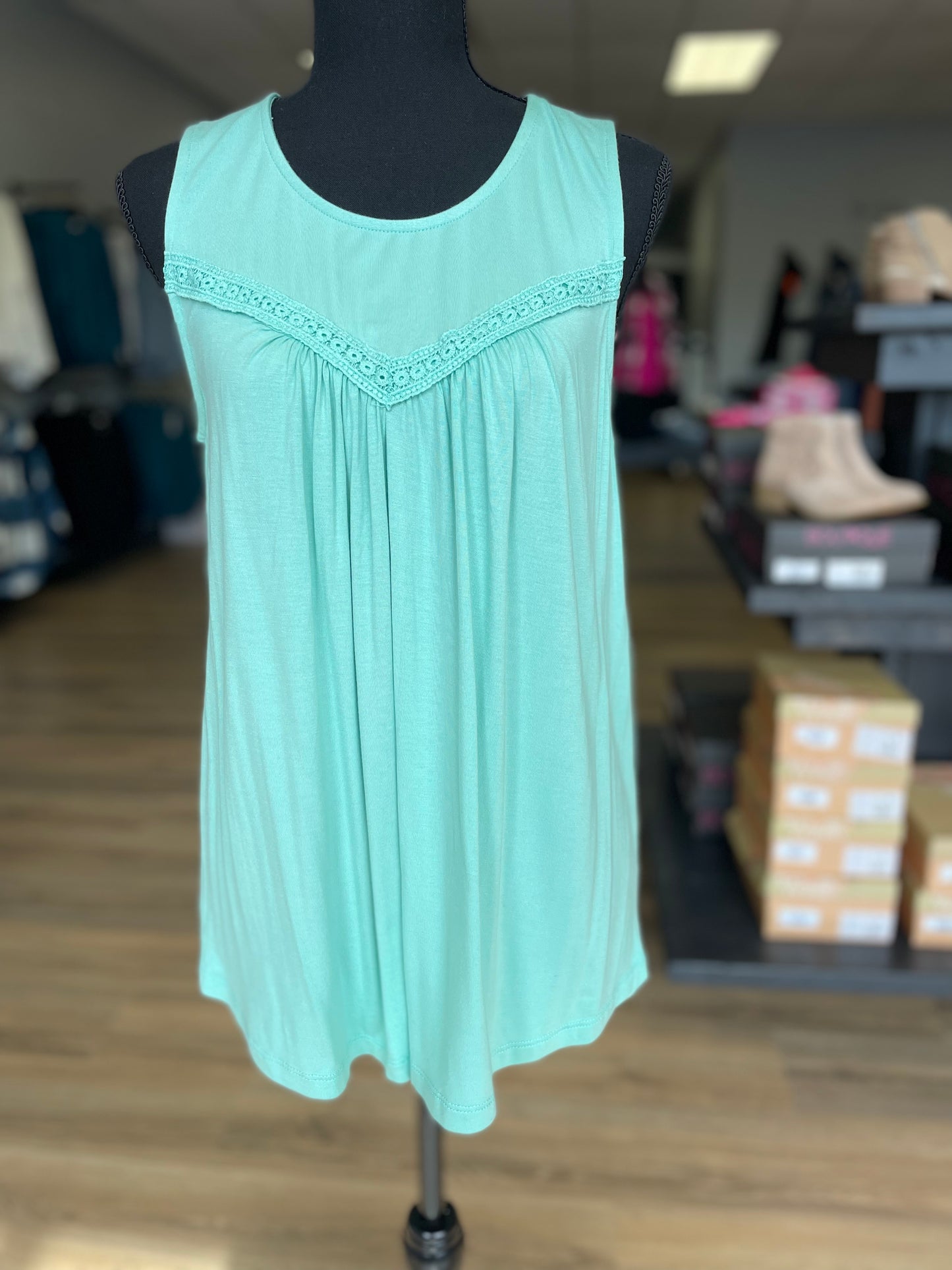 Kaylinn Teal Lace Detail Tank