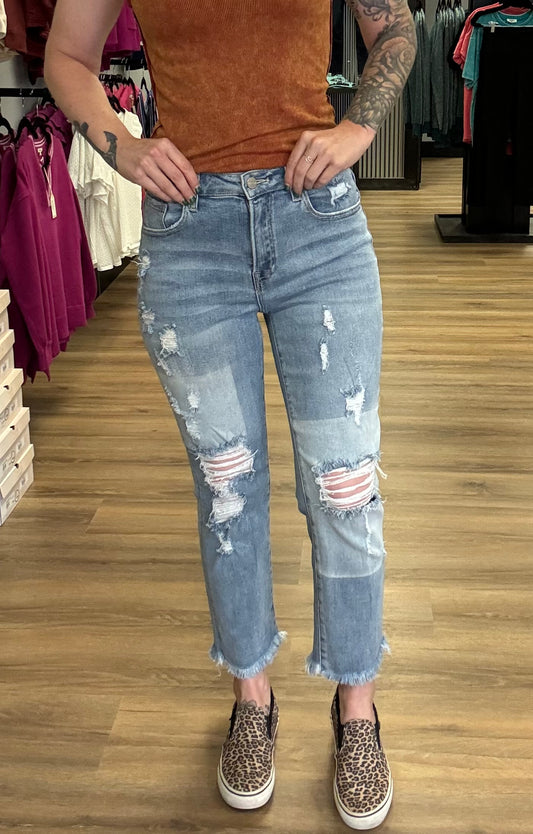 Risen high rise straight jeans