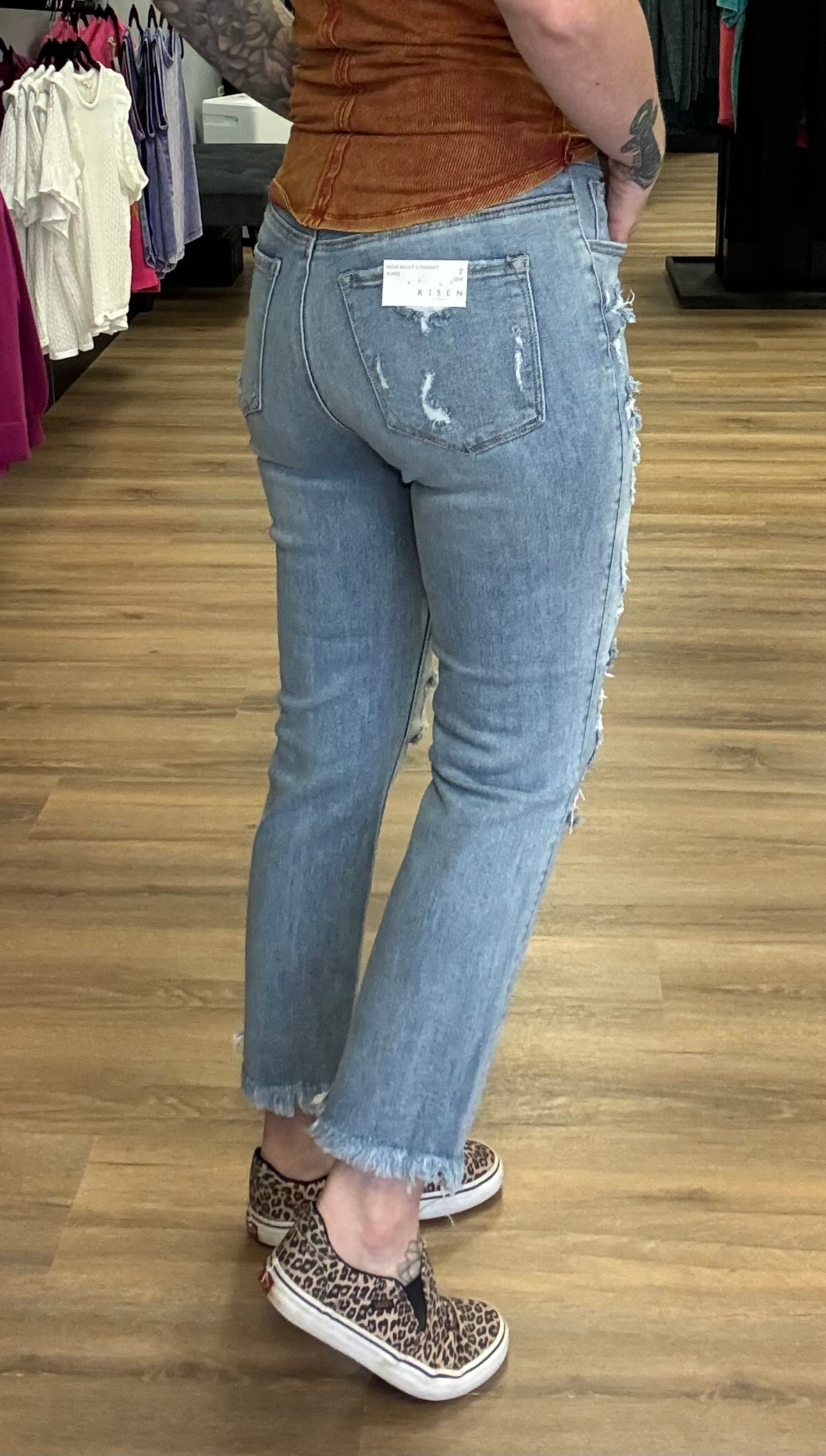 Risen high rise straight jeans